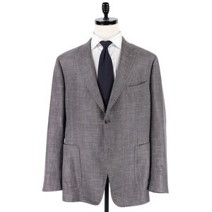 Isaia Napoli Sport Coat 48R US Brown Blue Textured Wool Silk Linen Blazer Italy